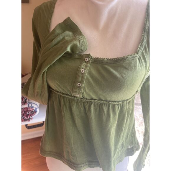 BDG Urban Outfitters Y2K Henley Babydoll Peplum Top L Green Soft Girl Coquette - Picture 12 of 12